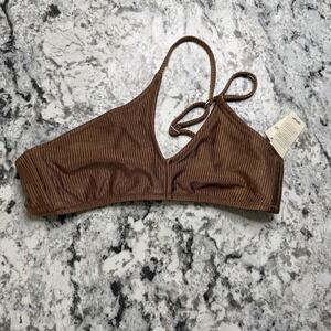 Aerie Bikini Top Womens Small Brown Ribbed Triangle Real Good Swimwear New